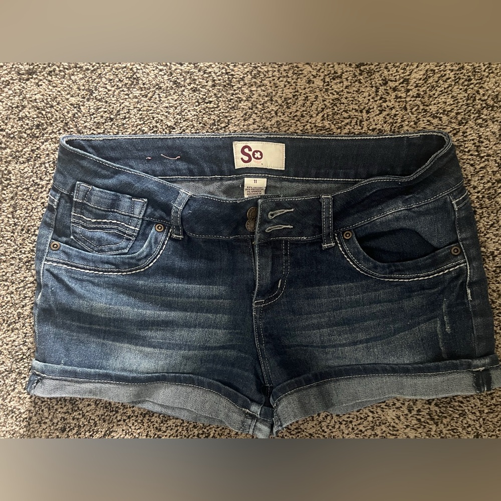 SO Blue Jean Shorts with Cuffed Hems and Distressed Look Sz 11